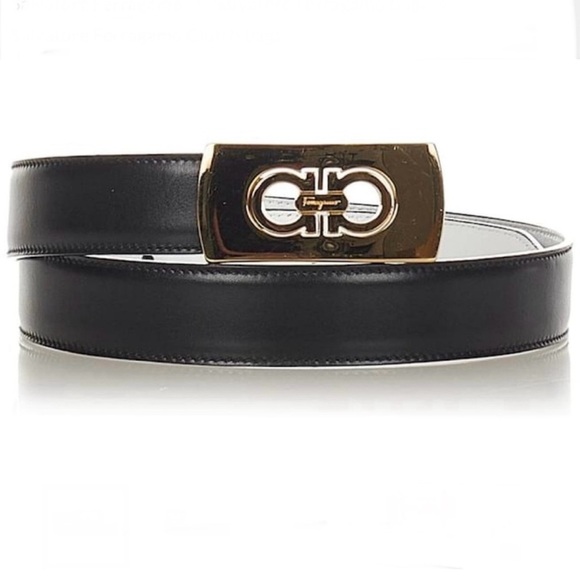 FERRAGAMO Black Leather Belt with Gold Brass Buckle main image 6